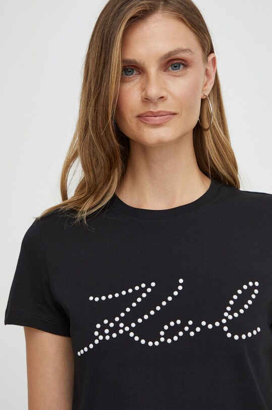 Βαμβακερό μπλουζάκι Karl Lagerfeld βαμβάκι μαύρο 236W1721