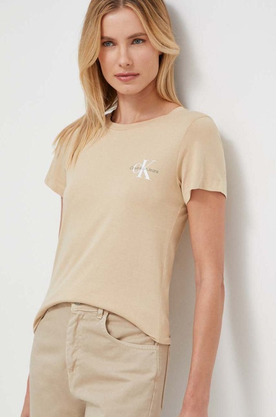 Бавовняна футболка Calvin Klein Jeans 2-pack бавовна бежевий J20J219734