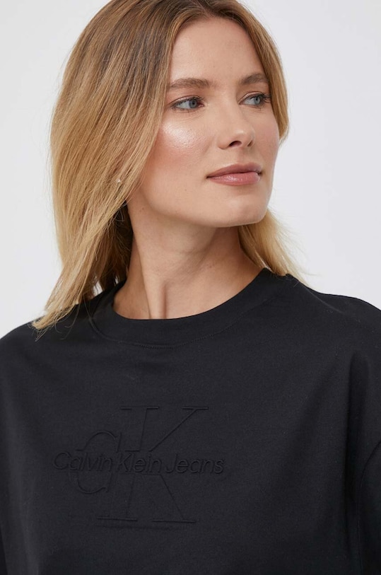 Bombažna kratka majica Calvin Klein Jeans črna J20J222040