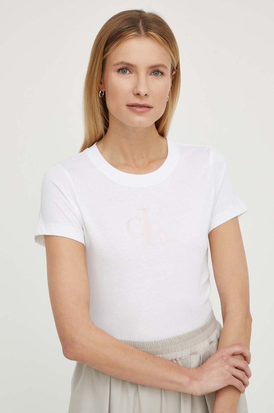 Bavlněné tričko Calvin Klein Jeans J20J222343 bílá SS24