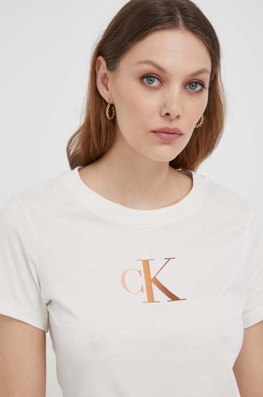 Odzież Calvin Klein Jeans t-shirt bawełniany J20J222343 beżowy