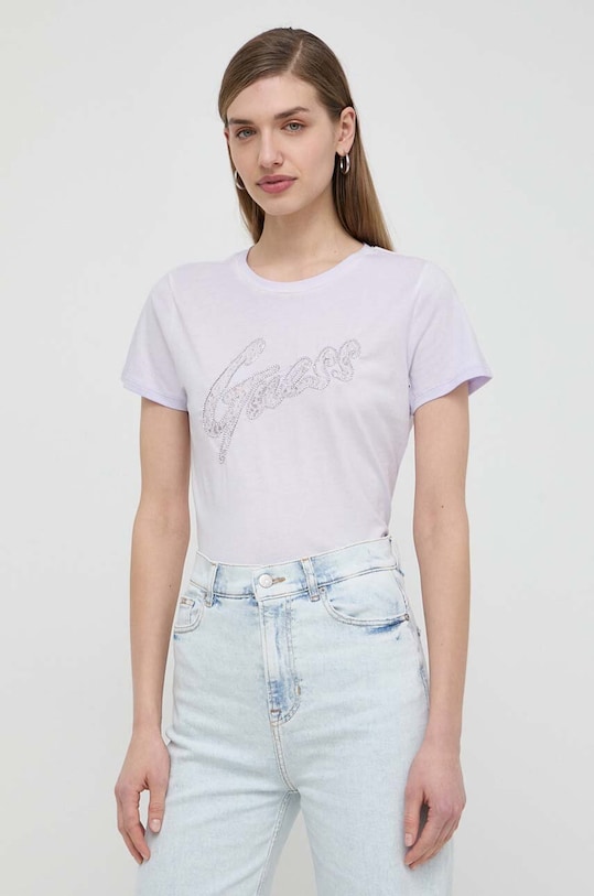 Бавовняна футболка Guess regular фіолетовий W4RI25.K9RM1