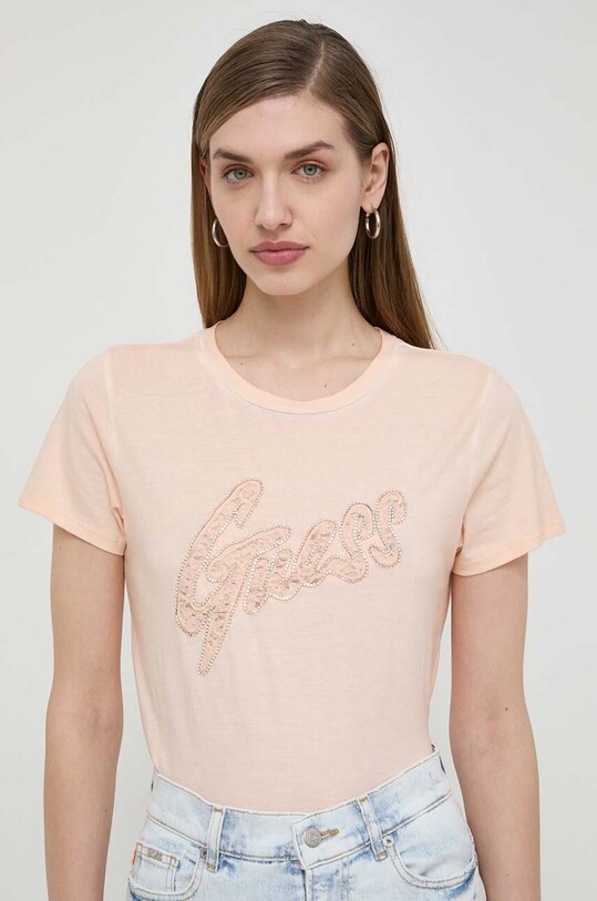 Хлопковая футболка Guess оранжевый W4RI25.K9RM1