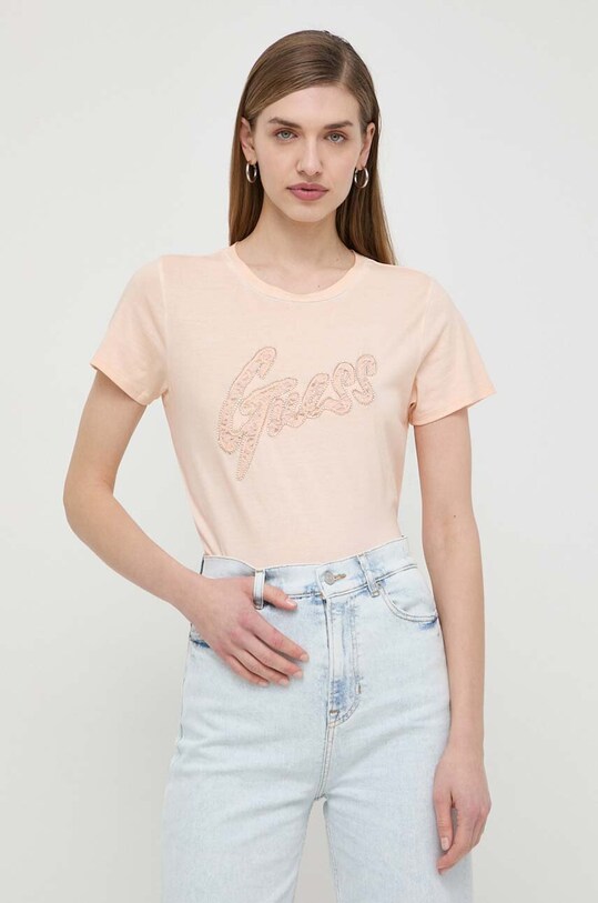 Хлопковая футболка Guess W4RI25.K9RM1 оранжевый SS24