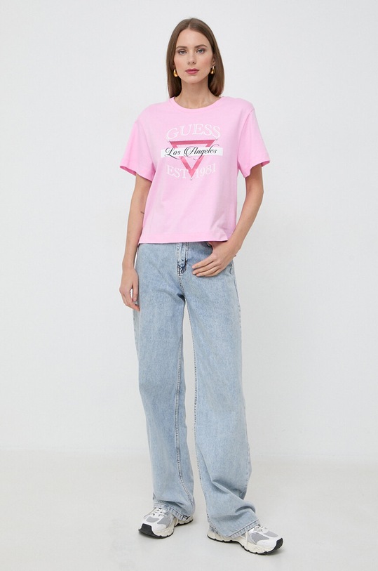 Guess t-shirt bawełniany BOXY W4RI43.K8FQ4 różowy SS24