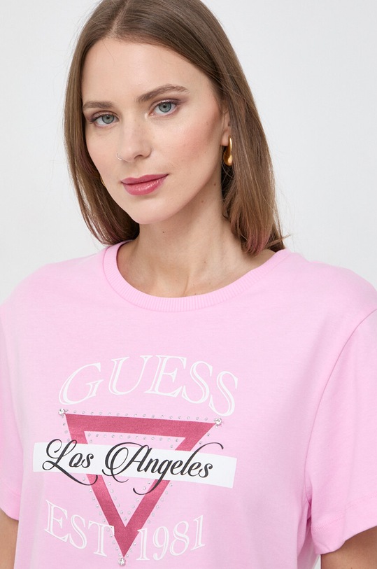 Guess t-shirt bawełniany BOXY różowy W4RI43.K8FQ4