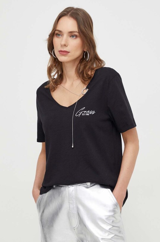 Guess tricou print negru W4RI31.KC340