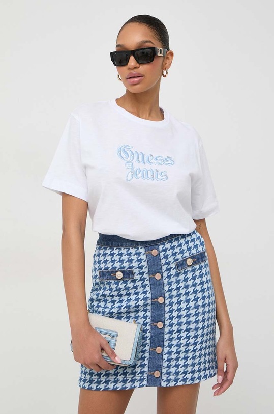 Bavlněné tričko Guess GOTHIC kulatý bílá W4RI49.K6XN4