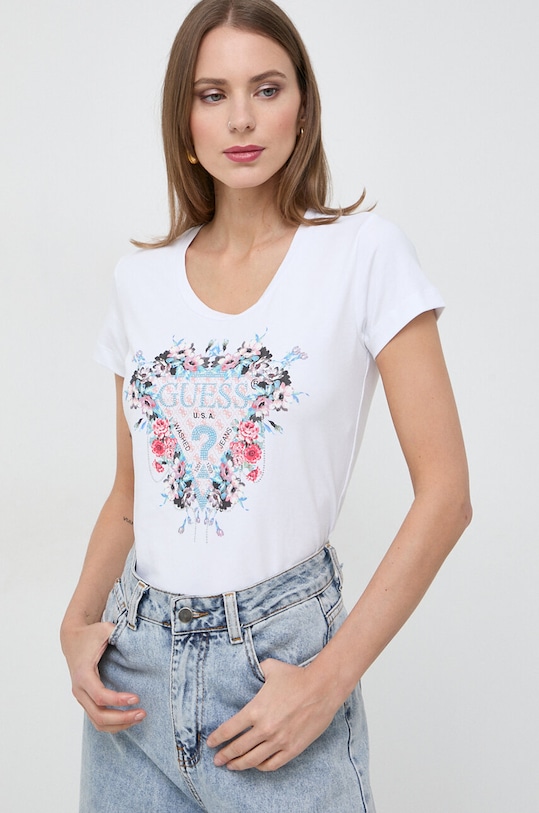 Guess t-shirt FLOWERS z elastanem biały W4RI38.J1314