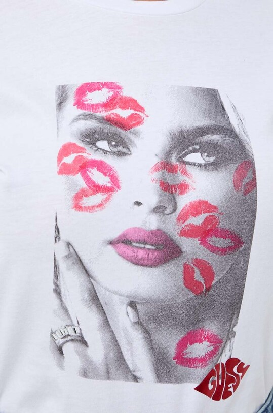 Guess t-shirt bawełniany LIPSTICK KISSES W4RI20.K9RM1 biały