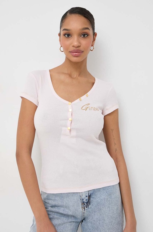 Guess t-shirt HENLEY OLYMPIA szpic różowy W4RP47.K1814