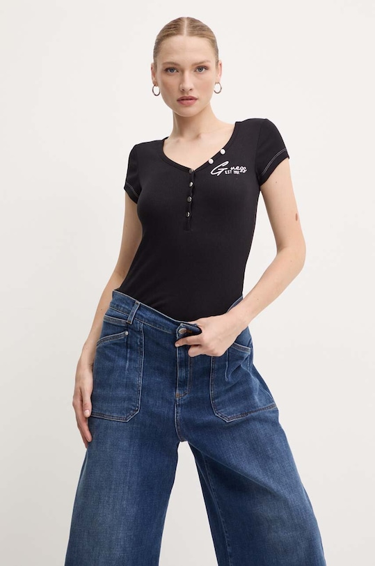 Guess t-shirt HENLEY OLYMPIA szpic czarny W4RP47.K1814