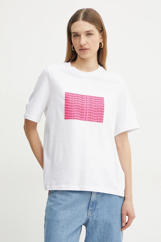 La Mania t-shirt bawełniany nadruk biały SIGNATURE.2