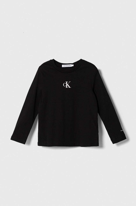 Dětské bavlněné tričko s dlouhým rukávem Calvin Klein Jeans kulatý černá IG0IG02135.9BYX