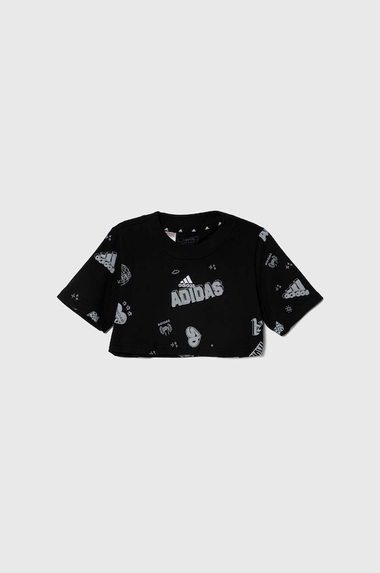 Dječja pamučna majica kratkih rukava adidas JG BLUV Q3 AOPT pamuk crna IA1582