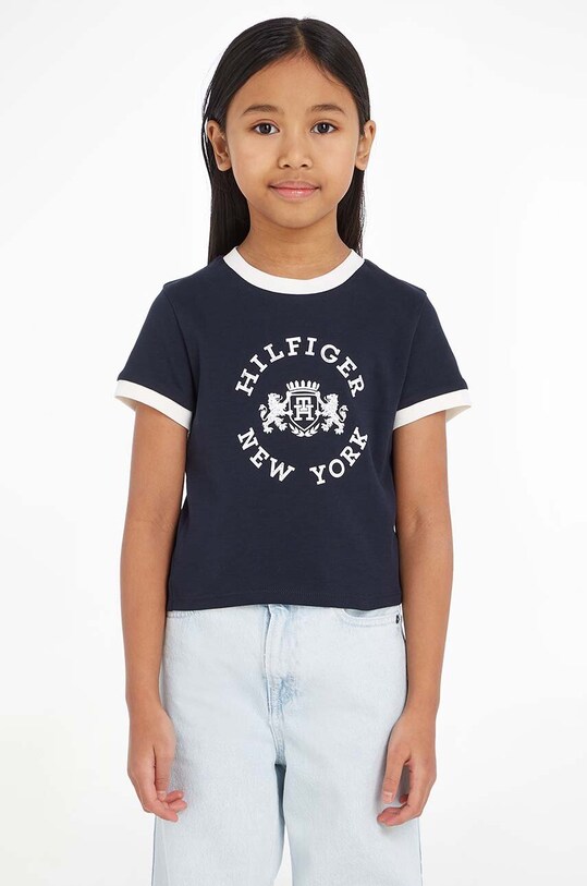 Παιδικό βαμβακερό μπλουζάκι Tommy Hilfiger στάμπα σκούρο μπλε KG0KG07645.128.176.9BYX