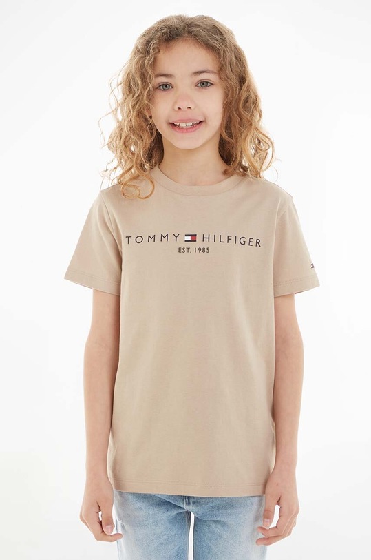 Detské bavlnené tričko Tommy Hilfiger bavlna béžová KS0KS00397.74.122.9BYX