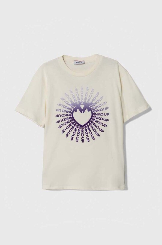 Pinko Up t-shirt bawełniany dziecięcy nadruk beżowy F3PIJGTH288