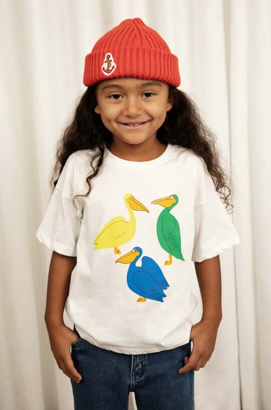 Mini Rodini t-shirt bawełniany dziecięcy nadruk biały 2362013010