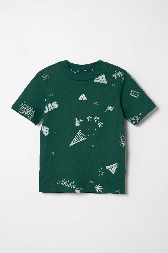 Detské bavlnené tričko adidas J BLUV Q3 AOPT potlač zelená IA1562