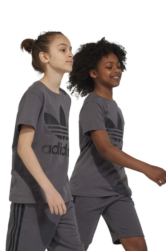 adidas Originals t-shirt bawełniany dziecięcy TREFOIL nadruk szary IJ7178