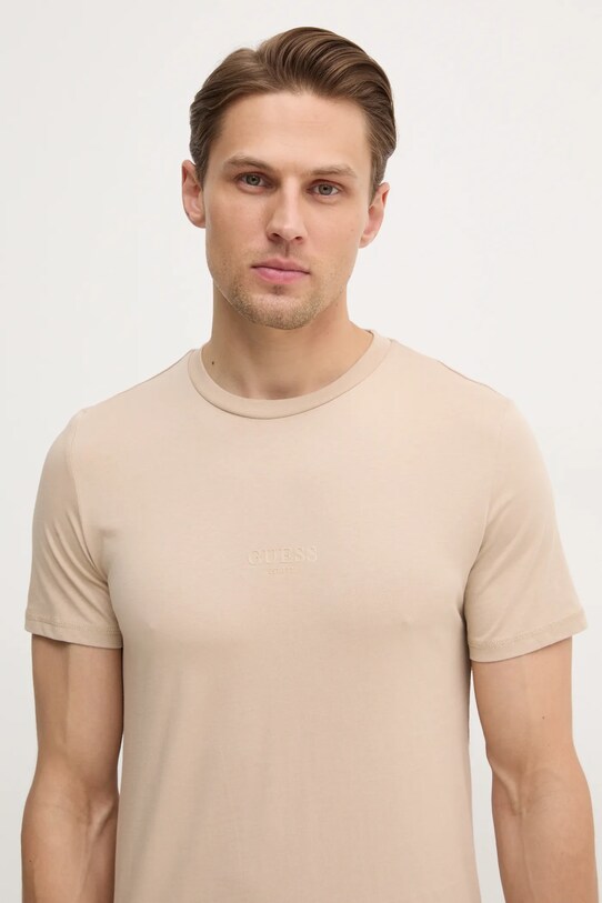 Хлопковая футболка Guess AIDY бежевый M2YI72.I3Z14