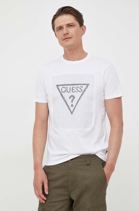 Guess t-shirt bawełniany wzorzyste biały M3YI91.K9RM1