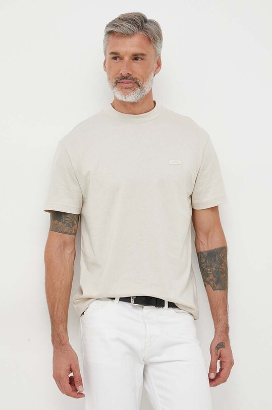Calvin Klein t-shirt bawełniany bawełna beżowy K10K111560