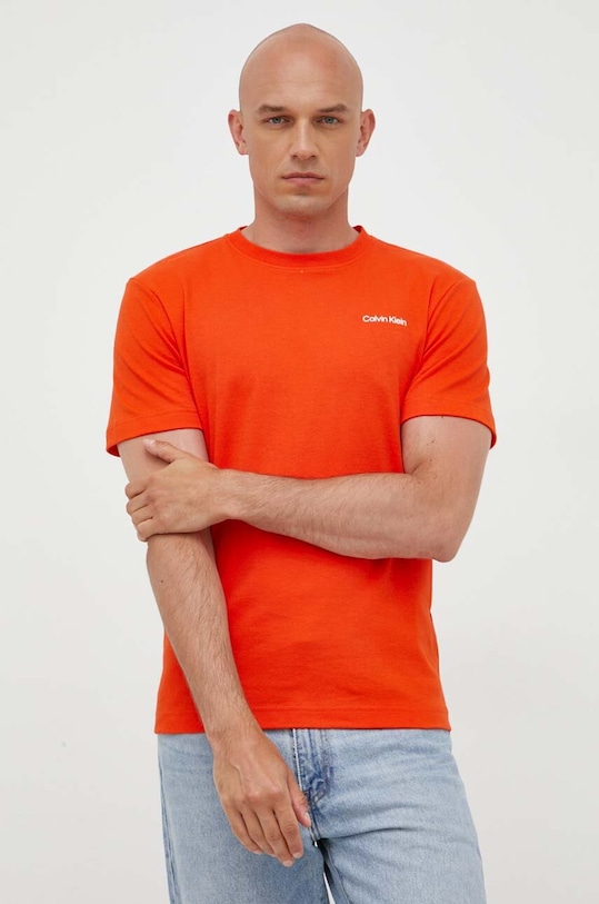 Bavlněné tričko Calvin Klein hladký oranžová K10K109894