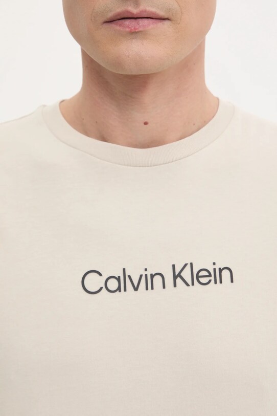 Βαμβακερό μπλουζάκι Calvin Klein K10K111346 μπεζ
