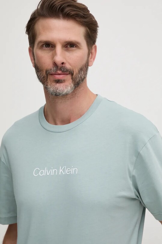 Calvin Klein t-shirt bawełniany turkusowy K10K111346