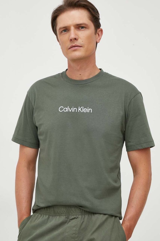 Памучна тениска Calvin Klein надпис зелен K10K111346