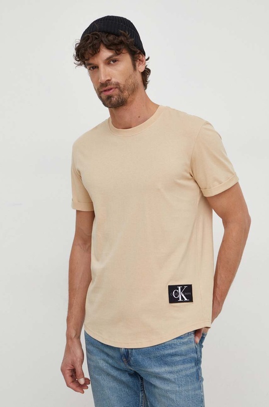 Calvin Klein Jeans t-shirt bawełniany regular beżowy J30J323482