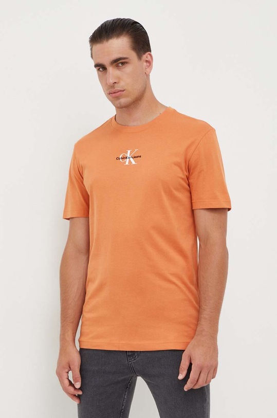 Βαμβακερό μπλουζάκι Calvin Klein Jeans βαμβάκι πορτοκαλί J30J323483