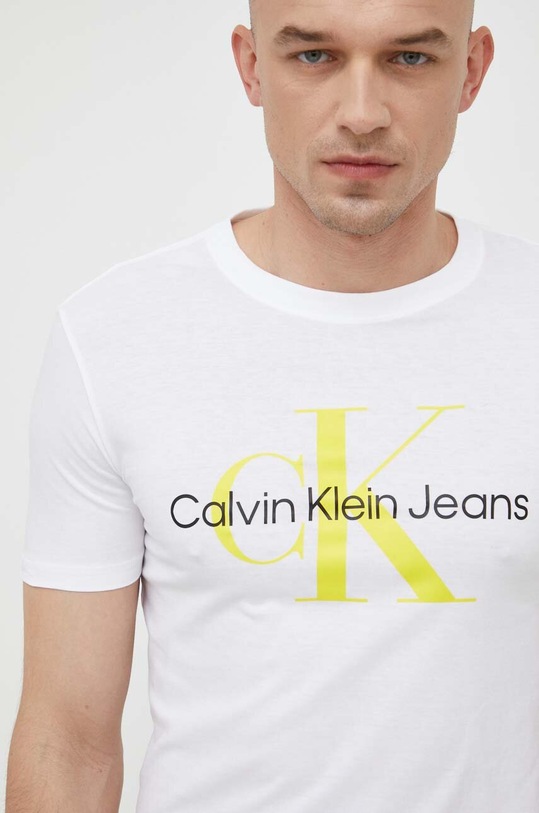 Bavlněné tričko Calvin Klein Jeans potisk bílá J30J320806