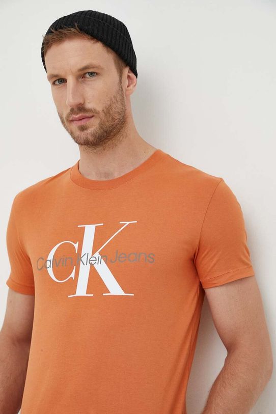 Pamučna majica Calvin Klein Jeans pamuk narančasta J30J320806