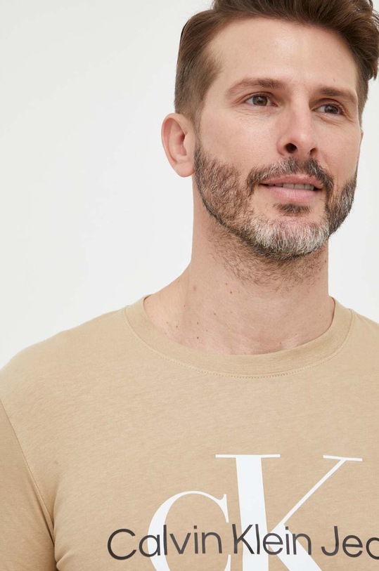 Ρούχα Βαμβακερό μπλουζάκι Calvin Klein Jeans J30J320806 μπεζ