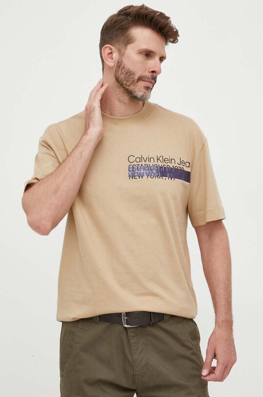 Odzież Calvin Klein Jeans t-shirt bawełniany J30J323522 beżowy
