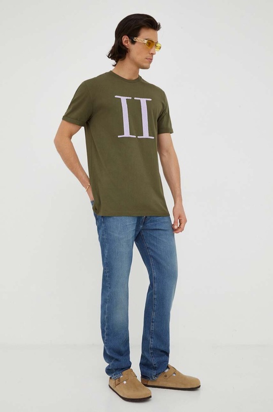 Bombažna kratka majica Les Deux Našitek zelena LDM101110