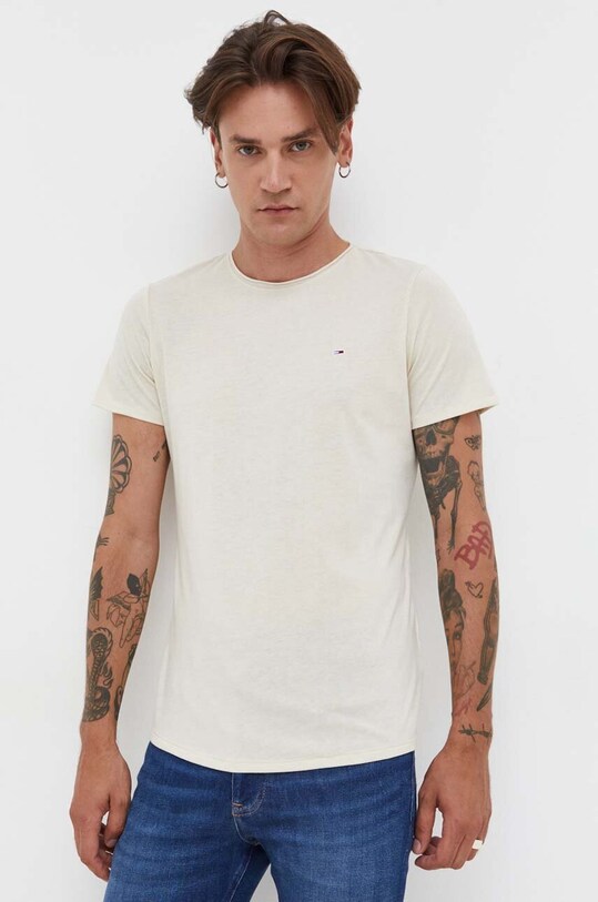Tommy Jeans tricou melanj bej DM0DM09586.