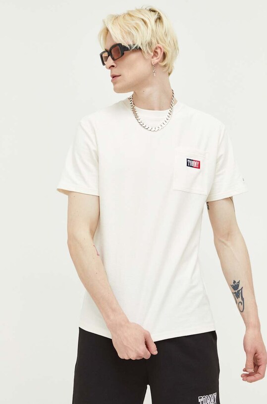 Tommy Jeans t-shirt bawełniany regular beżowy DM0DM16883