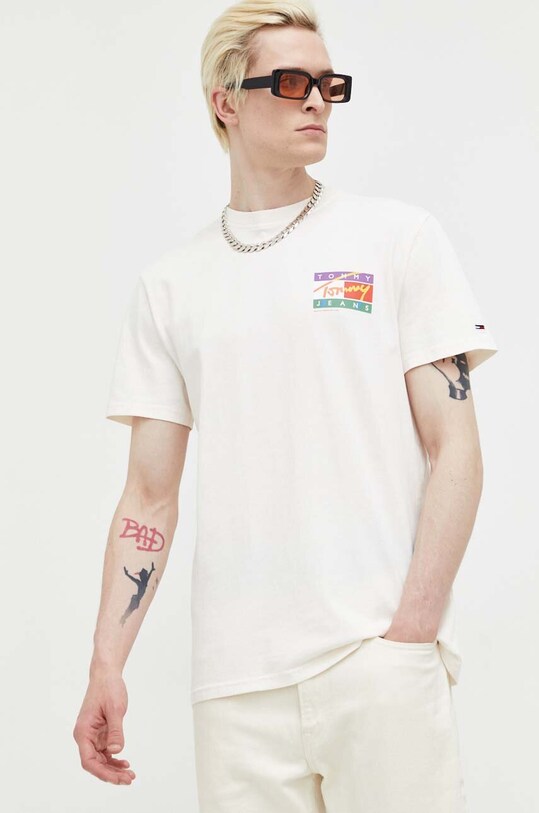Odzież Tommy Jeans t-shirt bawełniany DM0DM16827 beżowy
