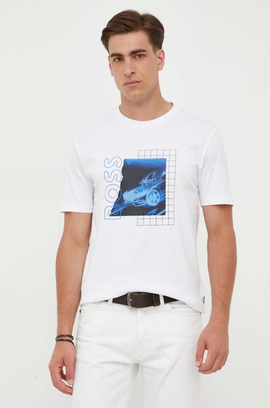 BOSS t-shirt bawełniany nadruk biały 50495689