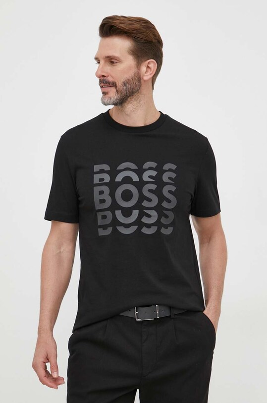 BOSS t-shirt bawełniany nadruk czarny 50495735
