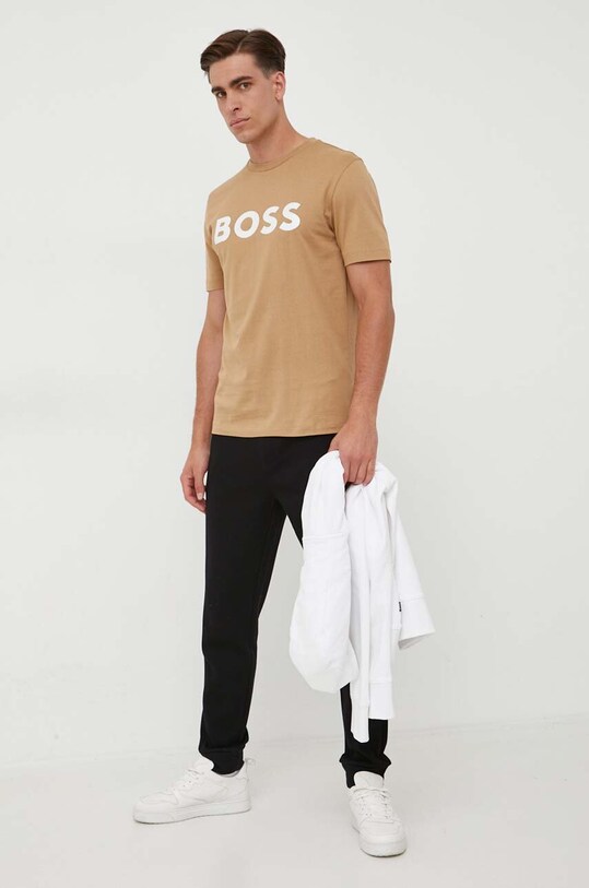 Хлопковая футболка BOSS 50495742 бежевый SS25