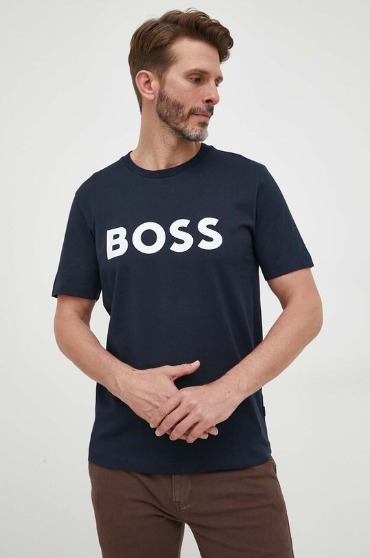 Бавовняна футболка BOSS темно-синій 50495742