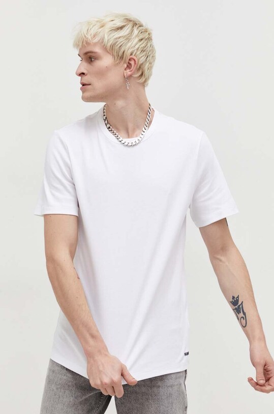 Bavlněné tričko HUGO hladký bílá 50480434