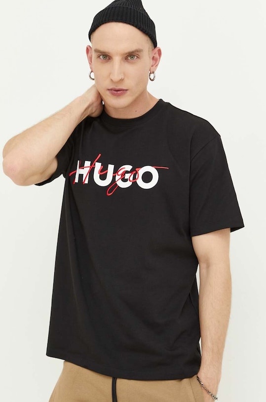 Βαμβακερό μπλουζάκι HUGO μαύρο 50494565