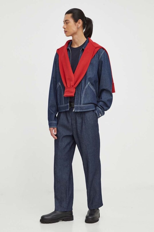 Pamučna majica The Mercer Brand MEAP233006 mornarsko plava AW23