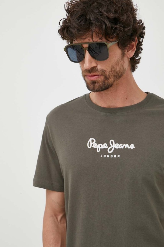 Pepe Jeans t-shirt bawełniany nadruk zielony PM508977.728